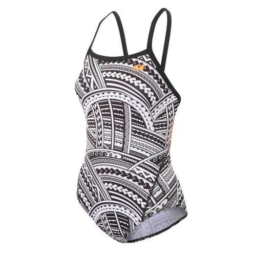 Zone3 - Kona Women's Speed Strap Back Costume - Tribal Print, Black/White/Orange - 2023 1 Zone3 - Kona Women's Speed Strap Back Costume - Tribal Print, Black/White/Orange - 2023